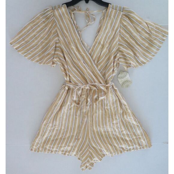 Altar'd State 26U2354EUI Womens Sz XL Mustard/Navy Striped Sleeveless Romper $70 - Picture 5 of 8